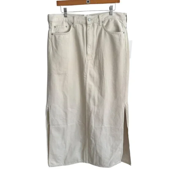 COS Denim Slit Midi Skirt Minimalist Clean Girl Americana Cream Size‎ 12