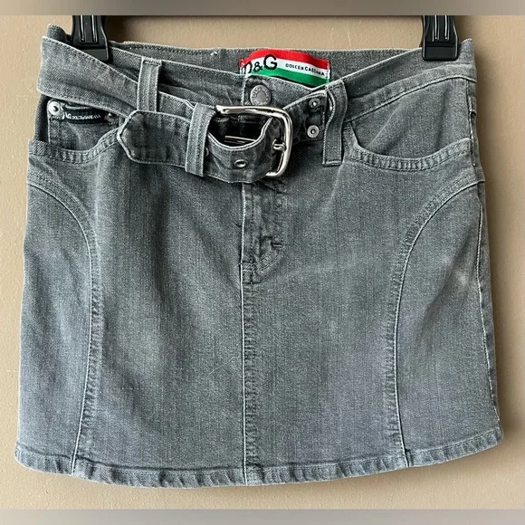 Vintage Dolce & Gabbana Gray Denim Mini Skirt with Buckle Belt