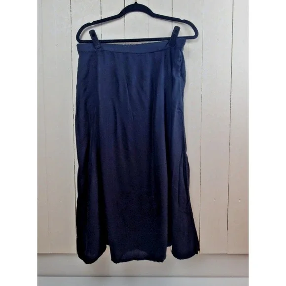 Womens Black Flowy Knee Length Skirt Side Slit Elastic Waist XL Cotton Blend