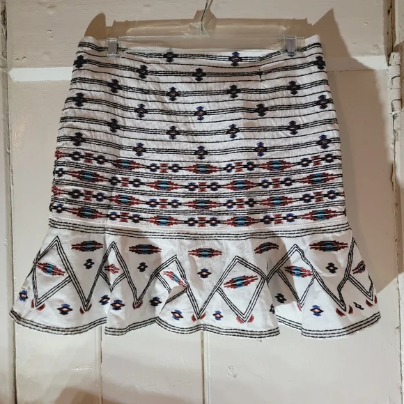 Twelfth street Cynthia Vincent Embroidered Flounce Mini Skirt Boho Chic