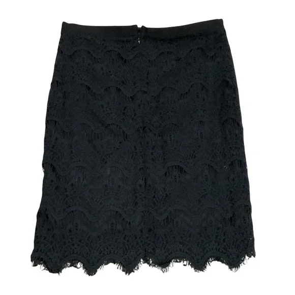 ELLE Lace Pencil Skirt Sz 8 Black Scalloped Hem Back Zip Knee‎ Length