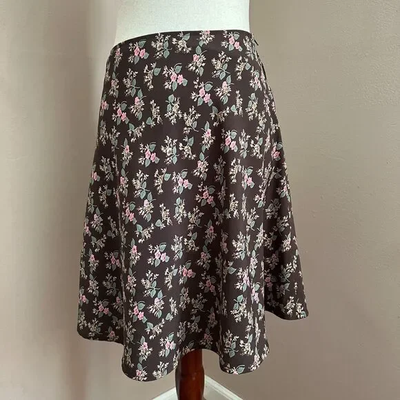 Vintage Old Navy Floral Midi Skirt‎ Brown Pink Y2K 90s Cottagecore Coquette Sz 6