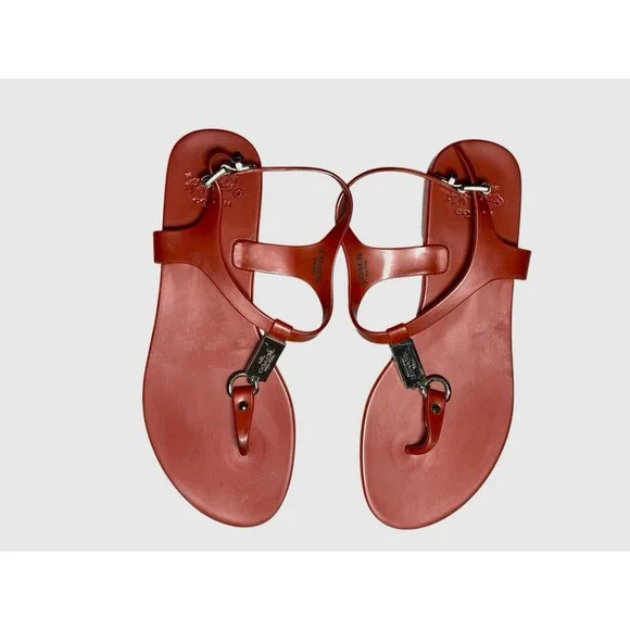 Coach Plato Orange Rubber Thong Sandals Buckle Logo Ladies 6B