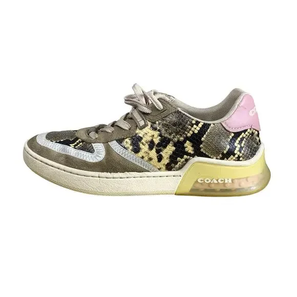 Coach CitySole Court Snake Print Leather Suede Sneakers 8B  Pink Tan Cream