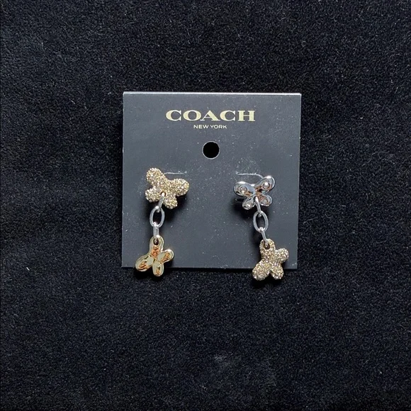 Coach Two-Tone Floral Drop Earrings in Gold and Silver