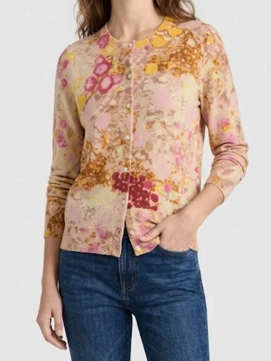 J. Crew Wool Abstract Watercolor Button-Front Cardigan Sweater Medium. Vintage.