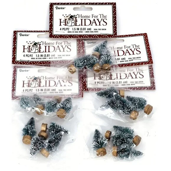 NIB Miniature Christmas RR Train Village Tree Flocked 20 Pc Lot 1 1/2” Crafts