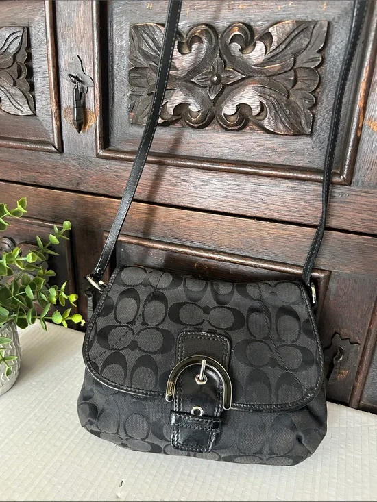 Coach Black Signature Canvas Crossbody with Buckle Detail