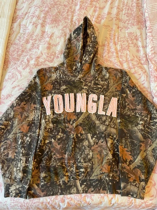 YoungLA Camo Hoodie with Pink Logo