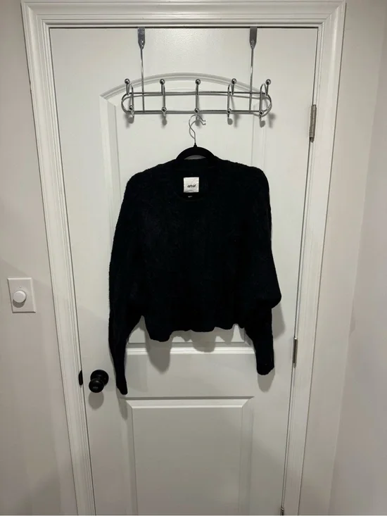 aerie Black Cable-Knit Crewneck Sweater