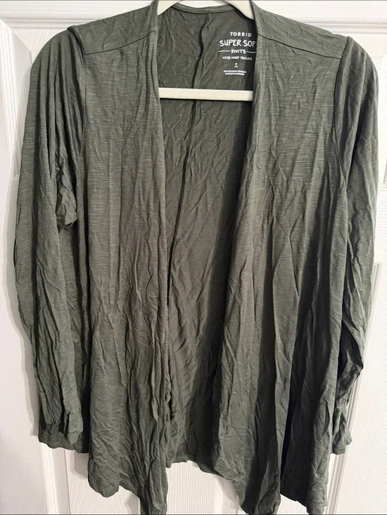 torrid Olive Green Open-Front Draped Cardigan