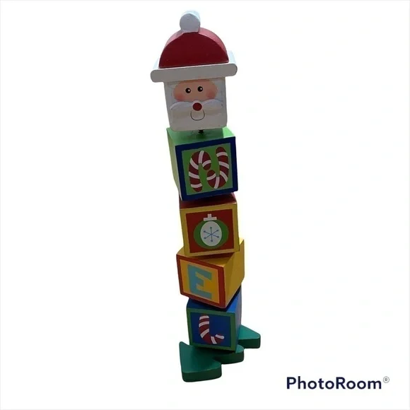 Christmas Noel Santa Claus Wooden Movable Blocks Decoration
