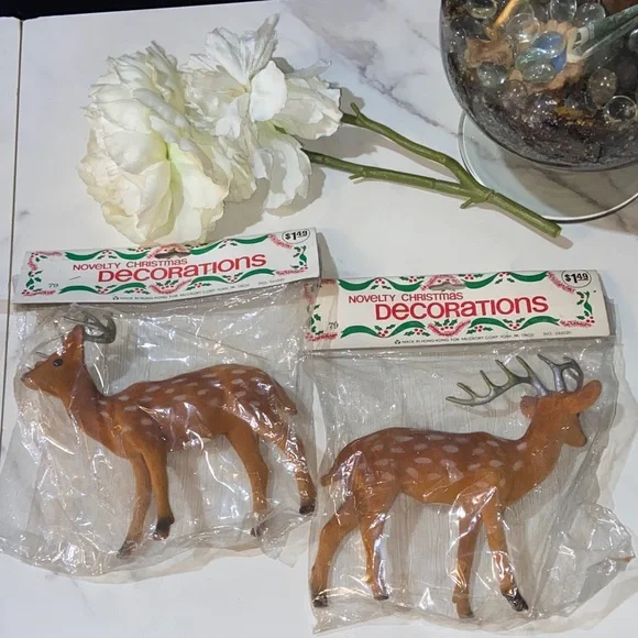 Vintage Brown Deer Holiday Decorations Set of 2