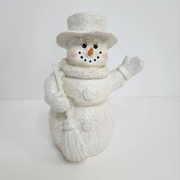 Unbranded Snowman Figurine White Glitter Rustic Winter Decor Unisex 7.5in