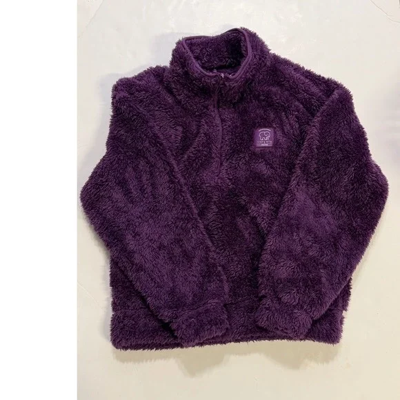 Ivory Ella Womens Small Purple Sherpa Fleece Quarter Zip Pullover Sweater Logo