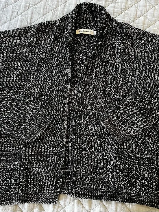 Cotton Emporium Black & White Marled Shawl Collar Cardigan
