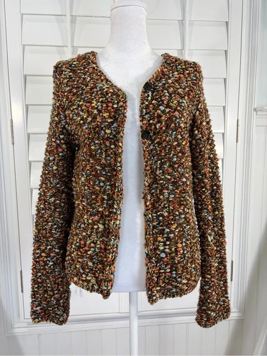 NWOT Chadwicks Multicolor Bouclé Cardigan (M)