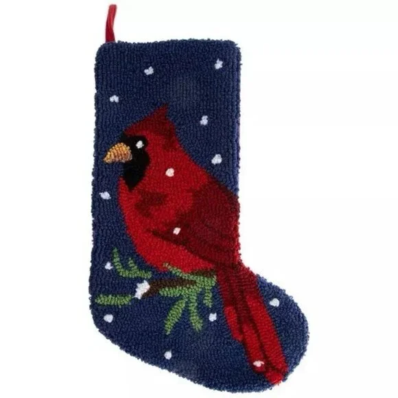 Red Cardinal 3D Christmas Rug Hook Loop Pile Christmas Multi Color Stocking, New