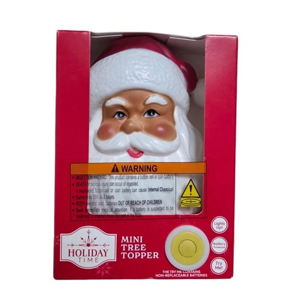 Holiday Time Santa Claus‎ Mini Tree Topper Light-Up Battery Powered Decor - New