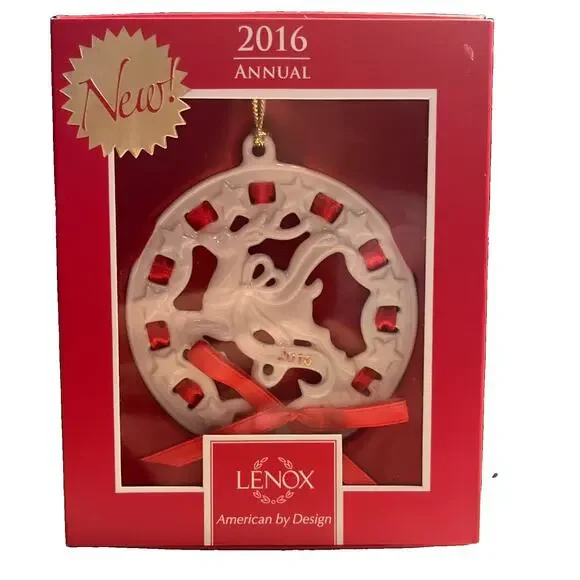 Lenox 2016 Annual Christmas Wrappings Reindeer Round Flat Ornament NIB
