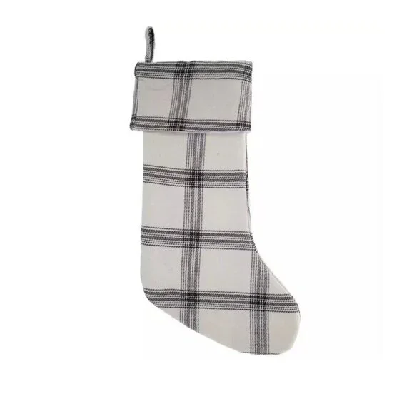 Black & White Plaid Christmas Stocking, New With Tags