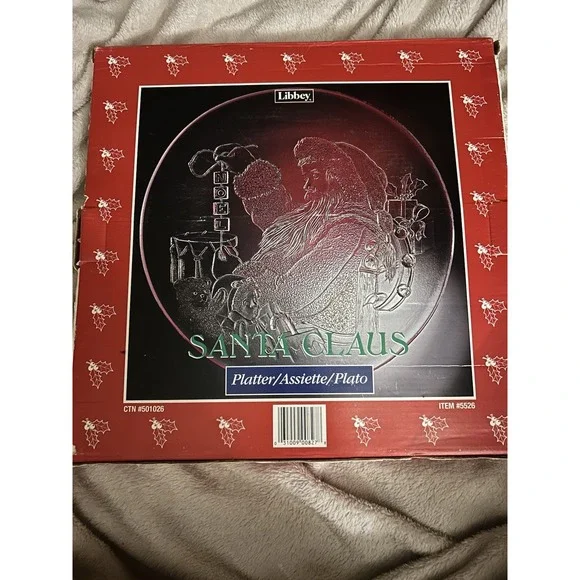 LIBBEY‎ Santa Claus Serving Platter NOEL Clear Glass Etched 13
