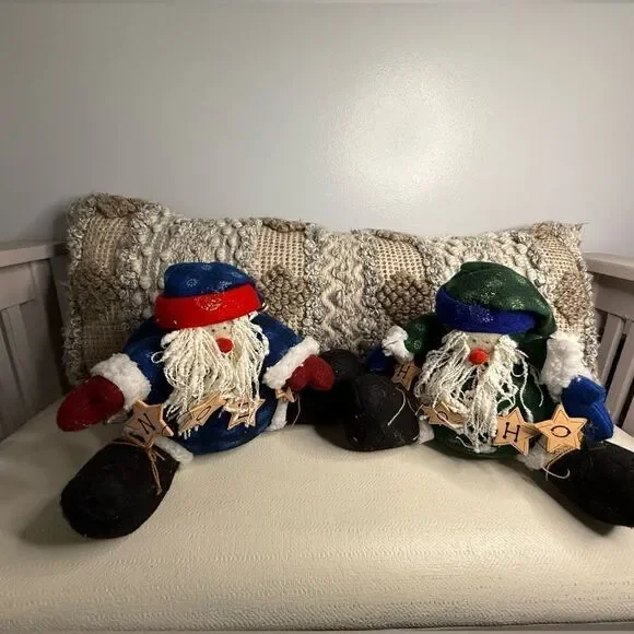 Artmark Vintage Pair Folk Art  Santa Claus Fabric Stuffed Santa Doll Figure