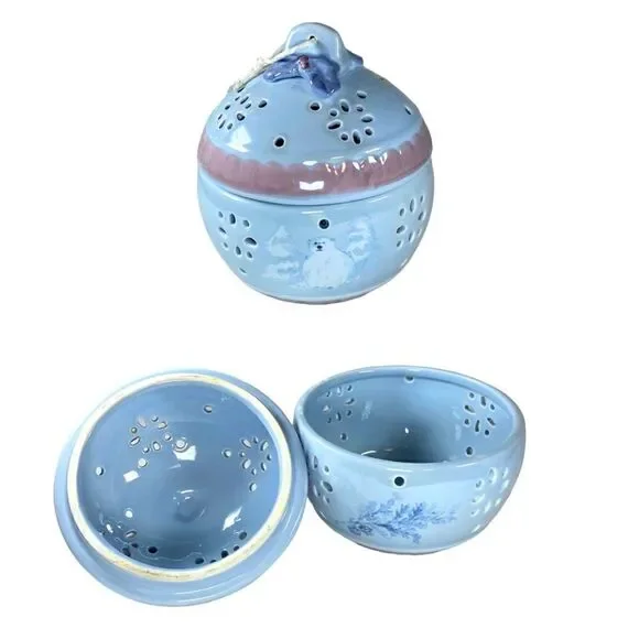 Beautiful Blue Pfaltzgraff Winter Frost 2-Piece Tea Light Candle Holder