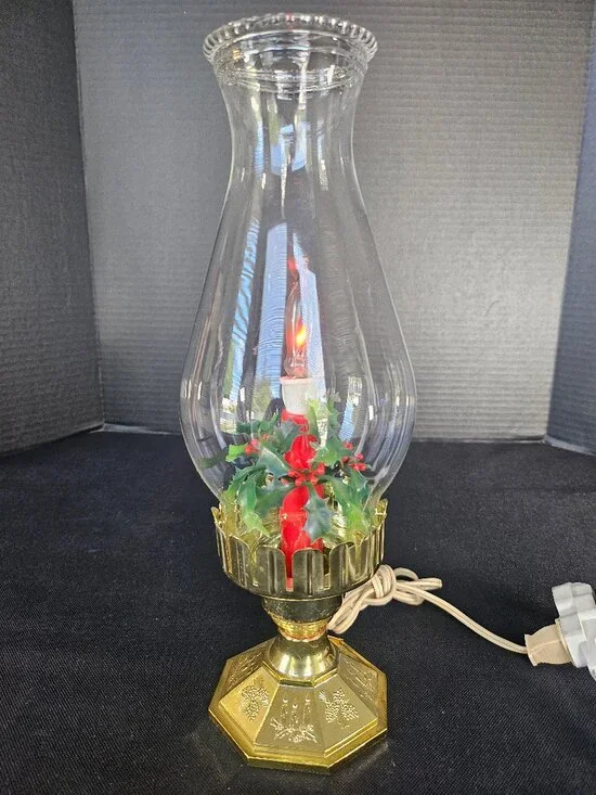 80s Norma Illuminated Christmas Hurricane Lantern Mid Century Holiday Kitsch