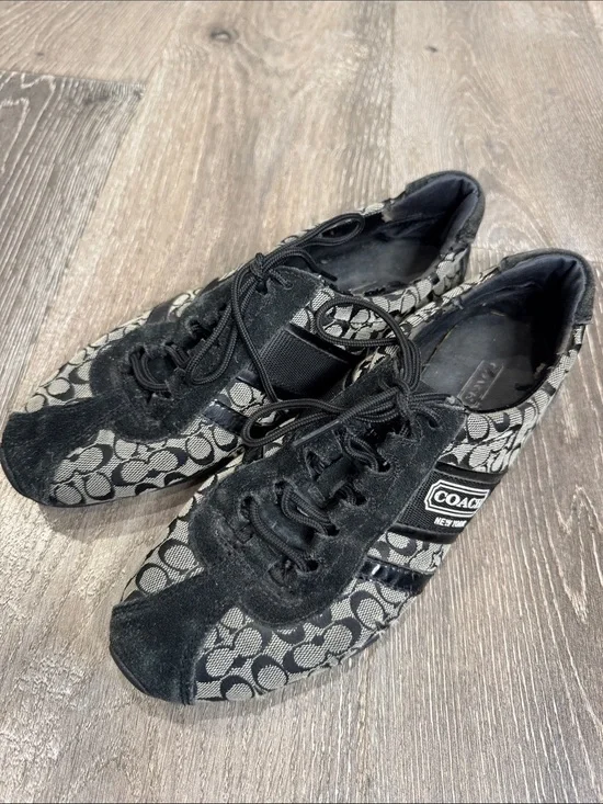 Vintage Coach Remmona Black and Gray Signature Canvas Sneakers