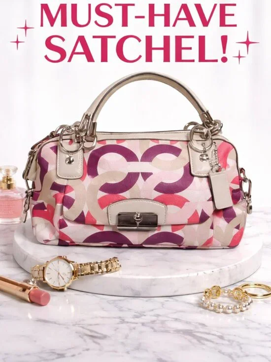Coach Signature Scribble Print Crossbody Satchel – Multicolor Sateen & Leather