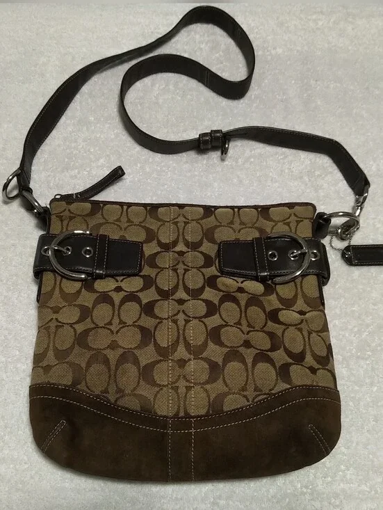 Vintage Coach Soho Brown Monogram Canvas Suede Crossbody 3574