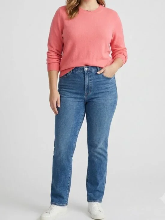 J. Crew Merino Wool Bright Pink/Coral Scoop Neck Sweater Size Medium