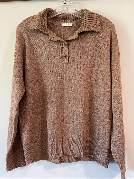 mine - M, coco brown/tan collard sweater