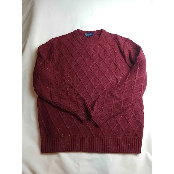 Crown & Ivy Sweater Womens Large Red Speckled Diamond Cable Knit Pullover Crew