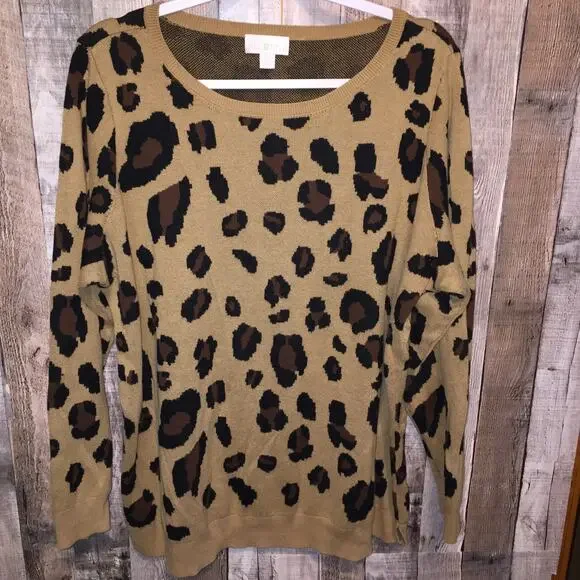 Womens Animal Print Sweater belle Kim Gravel 1X
