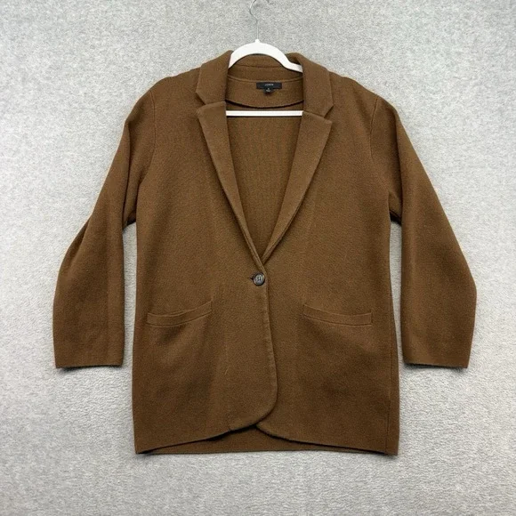 J Crew Sweater Blazer Womens Small Brown Merino‎ Wool Blend Coatigan Cardigan S