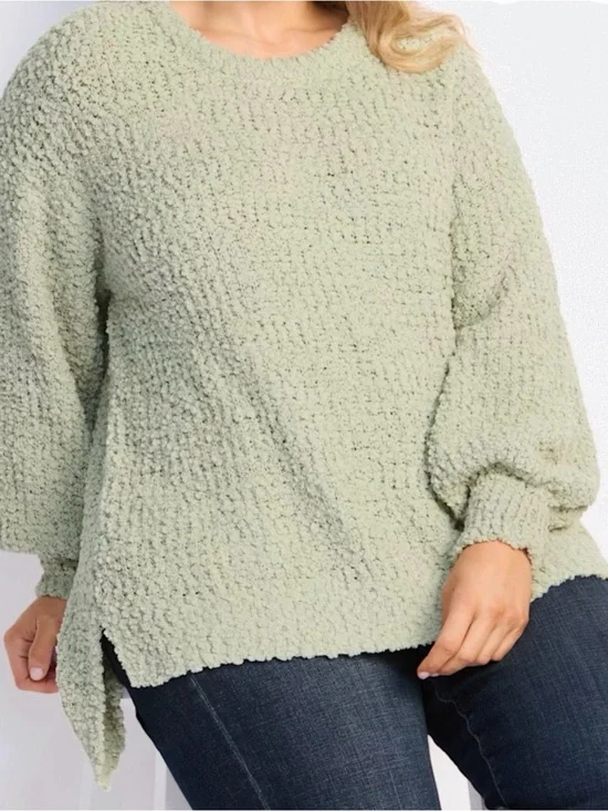 Bobeau Manon Popcorn Knit Sweater Sage Green 1X Oversized Cozy Pullover