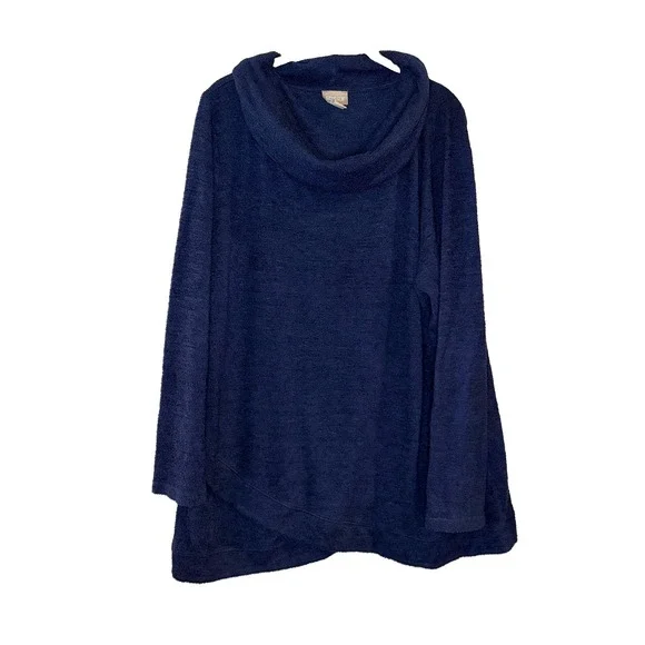 Chicos Knit Pullover Sweater Long Sleeve Cowl Neck Tunic Plush Soft Size 3 XL