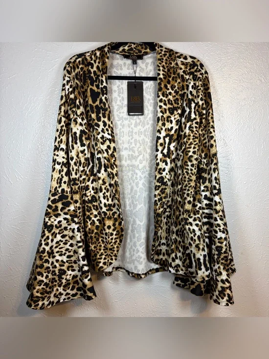 Lucky & Blessed Bell Sleeved Blazer Cardigan Large L&B Leopard Print Animal