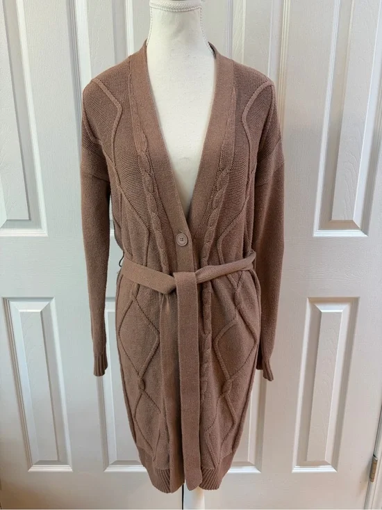 L’AGENCE Maeve Harleen Button Front Belted Cable Knit Cardigan Size S