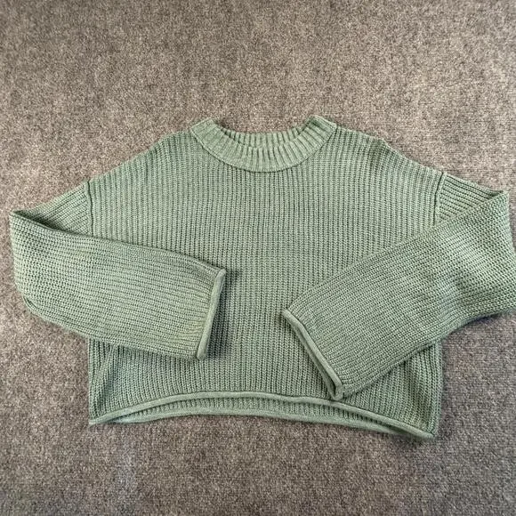Wild Fable Green Cropped Knit Sweater Medium #1391‎