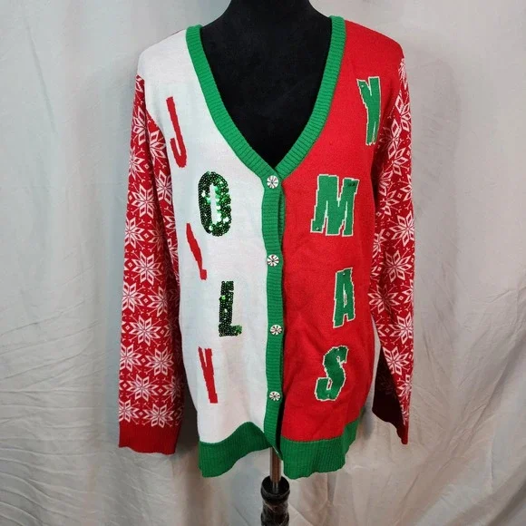 New‎ w/tag! ROCKIN AROUND Size XL Jolly Xmas V-Neck Christmas Holiday Sweater