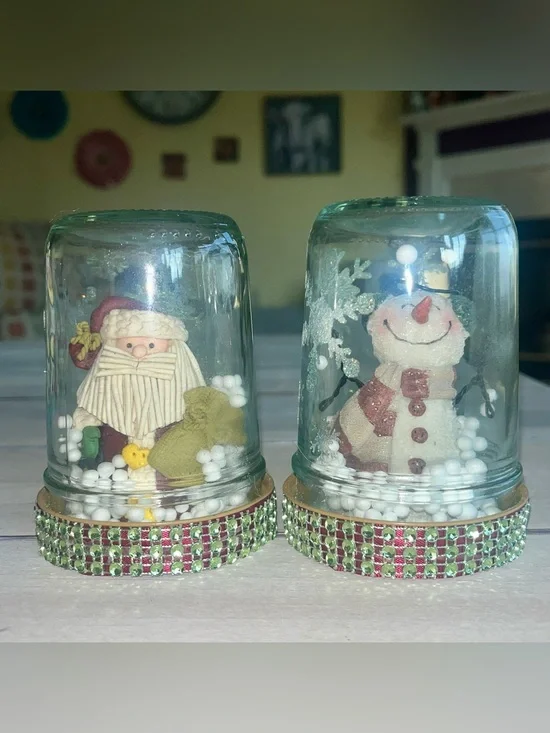 Set of Handmade Santa & Frosty Table or Mantle Christmas Decor