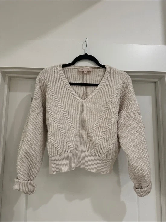 Philosophy KNIT Cream Textured V-Neck Knit Sweater