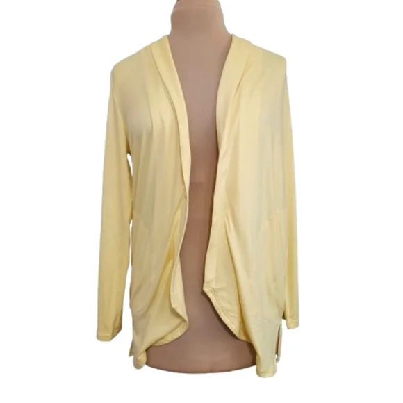 MUK LUKS Yellow Open Front Lightweight Cardigan Women’s Small Pastel‎ Pockets