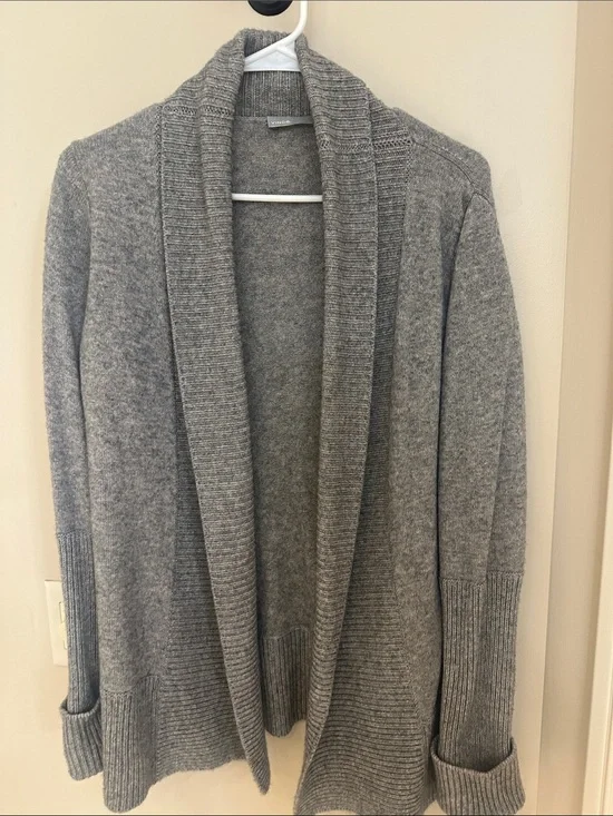 Vince Heathered Gray Ribbed Collar Cardigan