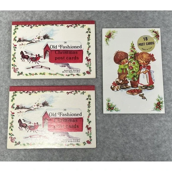 Vintage Old Fashioned Christmas Postcards Holiday Pads Made USA Snow‎ Scene READ