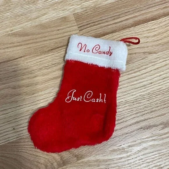 No Candy Just Cash Mini Stocking Christmas Red Holiday Decor