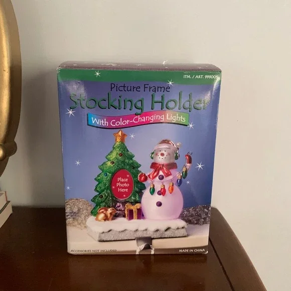 Lighted Snowman Christmas Stocking Holder Picture‎ Frame Color Changing 999005